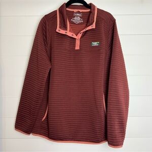 L.L. Bean XL Textured Quilted Snap Neck Airlight Knit Pullover Rust/Peach